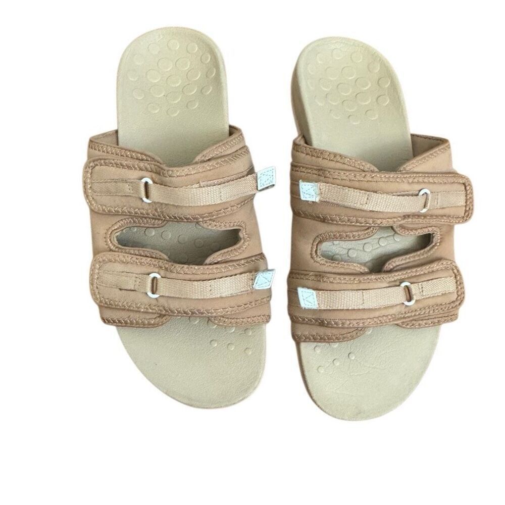 Vionic Sarah Adjustable Double Strap Slides Sandals Beige Tan Size 9.5
